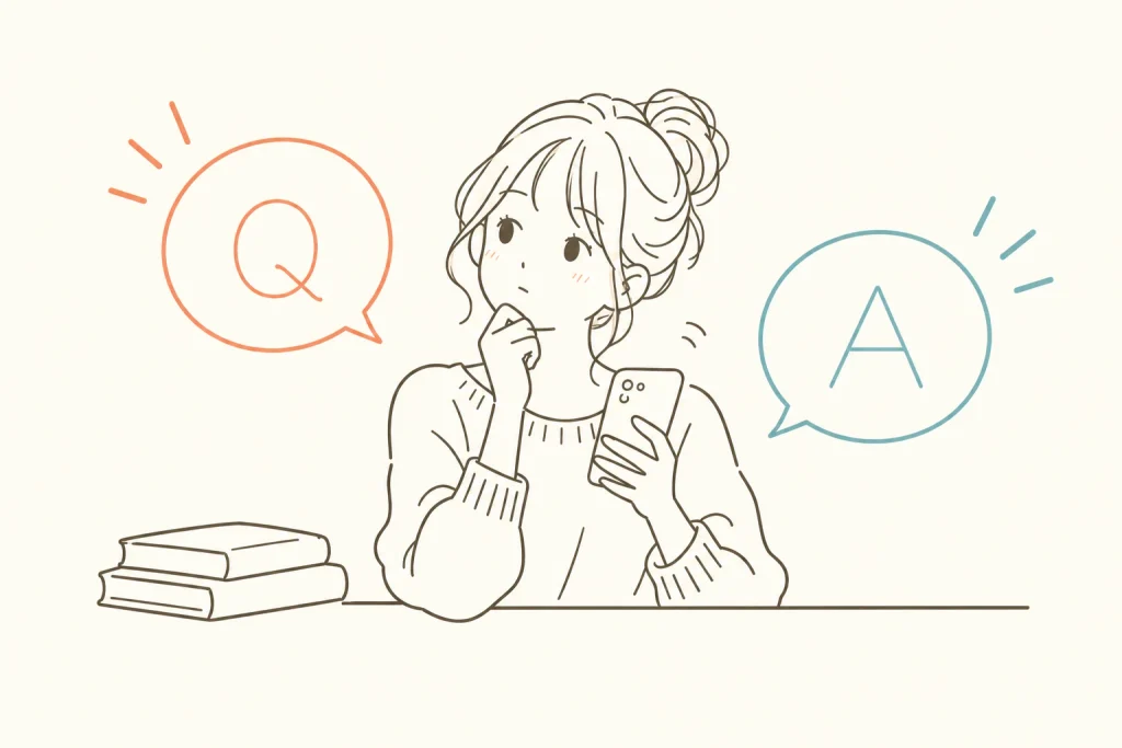 SpeakのレベルチェックについてQ&Aをイメージした線画イラスト