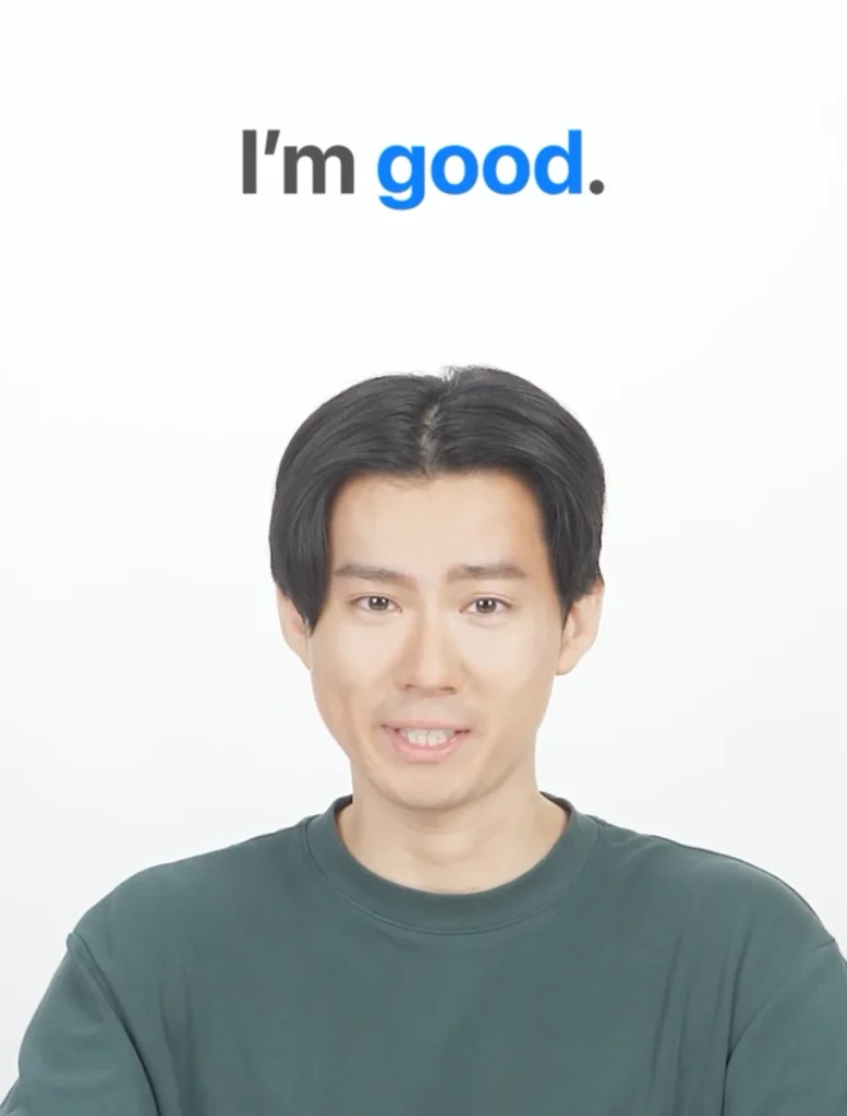 Speakの超初級ミニコースで「I'm good.」を練習する画面
